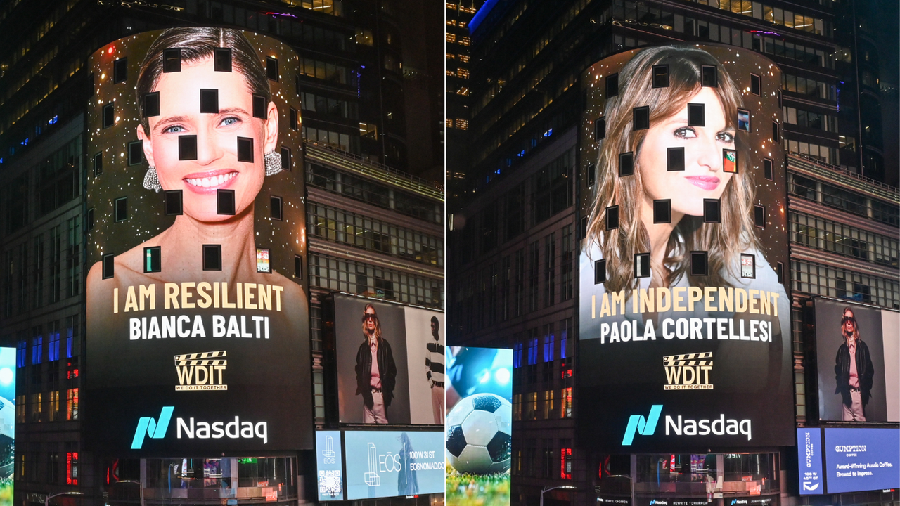 I volti di Giorgia, Bianca Balti e Paola Cortellesi illuminano la torre del Nasdaq Tower a Times Square – Ecco perché