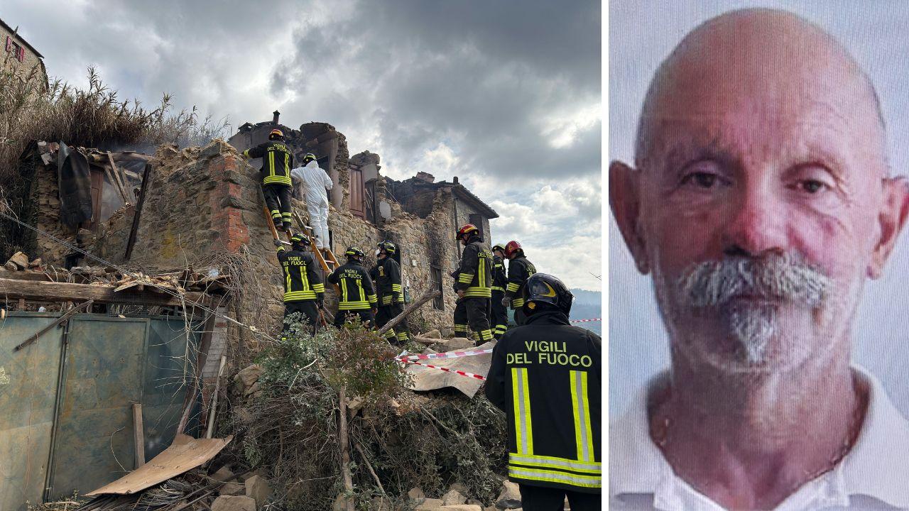 Il casolare ad Aramo sventrato dalla esplosione (foto Nucci) e la vittima Ivo Giuliani