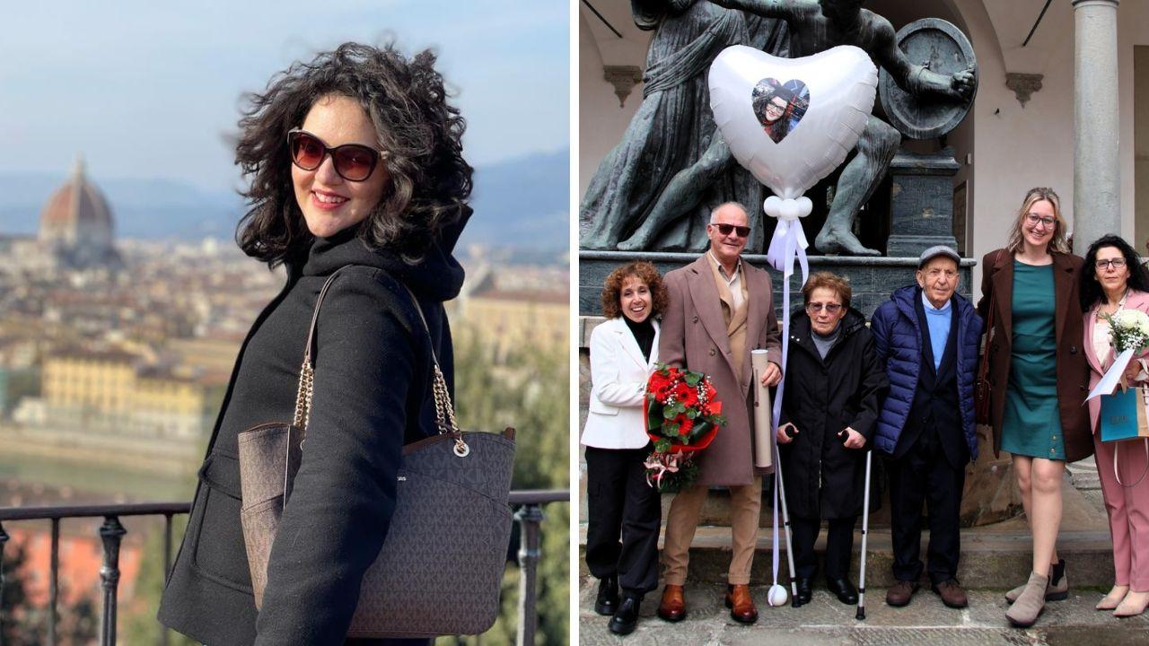 Luana Di Filippo nella foto di sinistra, a destra la sua famiglia durante la cerimonia