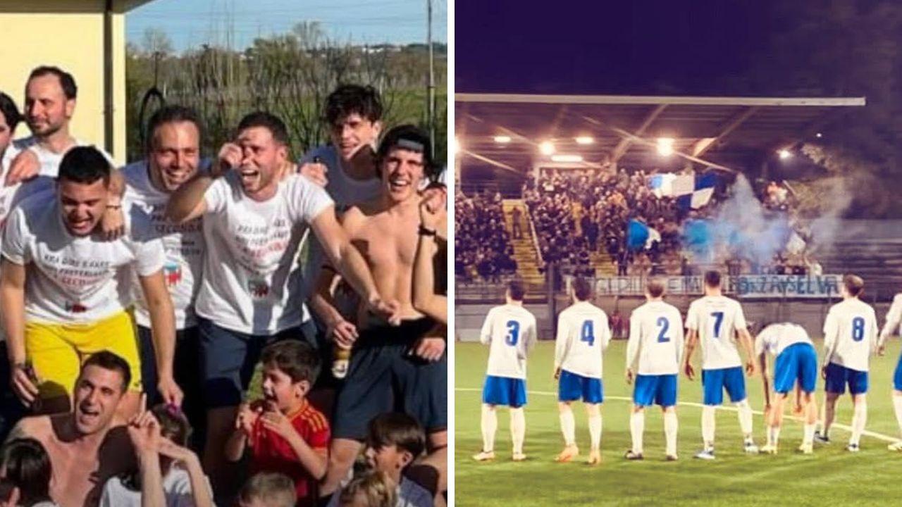 A sinistra l'esultanza del Terricciola a destra la finale del Selvatelle 