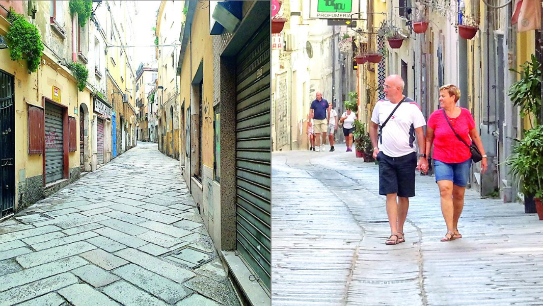 
	Serrande abbassate nel centro storico e turisti a passeggio

