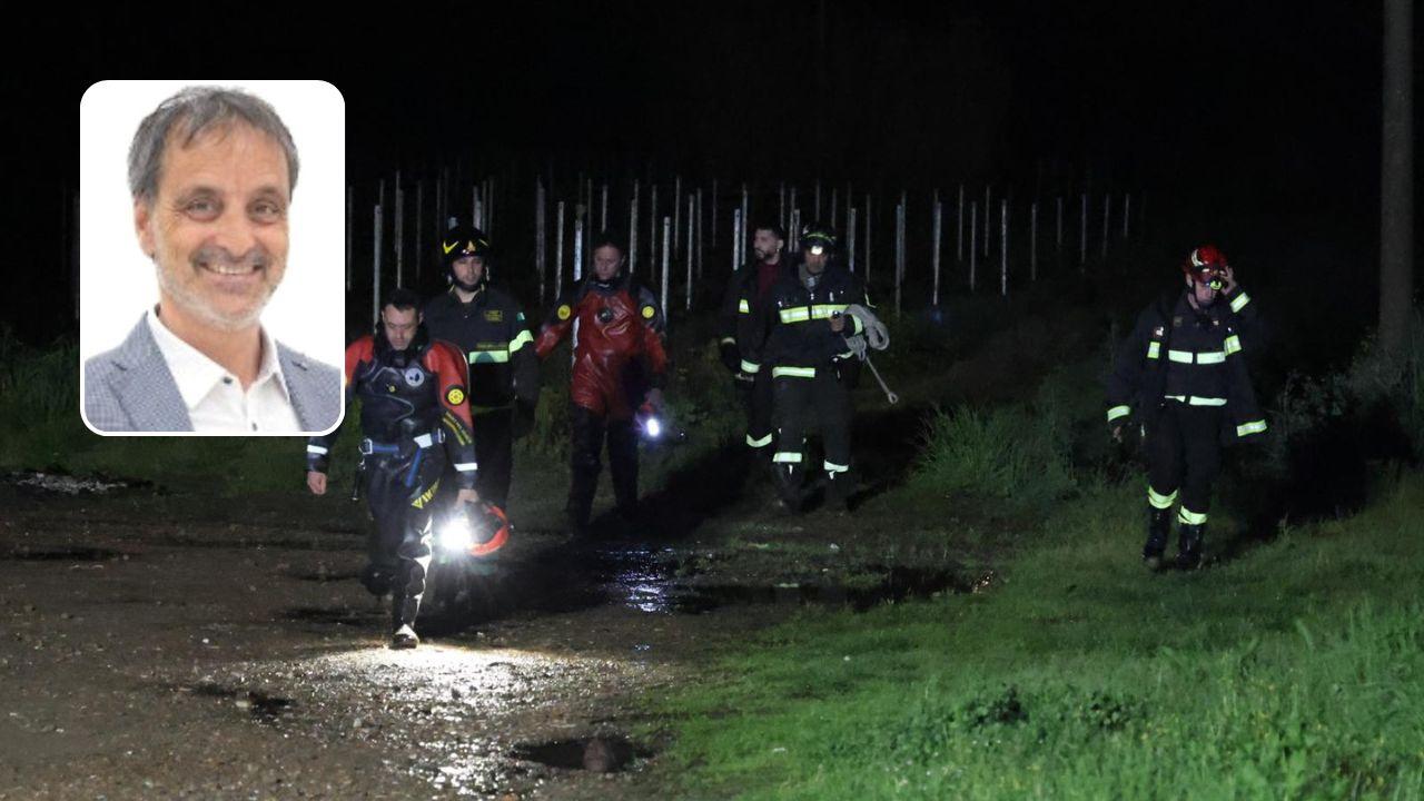 Un momento delle ricerche e la vittima (foto Nucci-Innocenti)