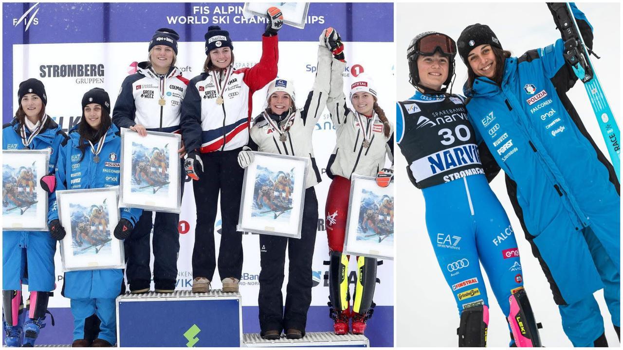 Ludovica Righi sul podio e con la compagna Anna Trocker (foto Fis)