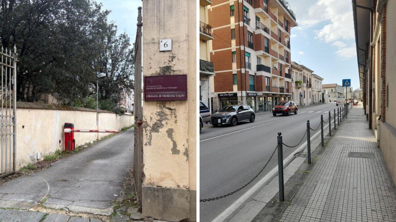L'ingresso di Medicina legale e via Battisti