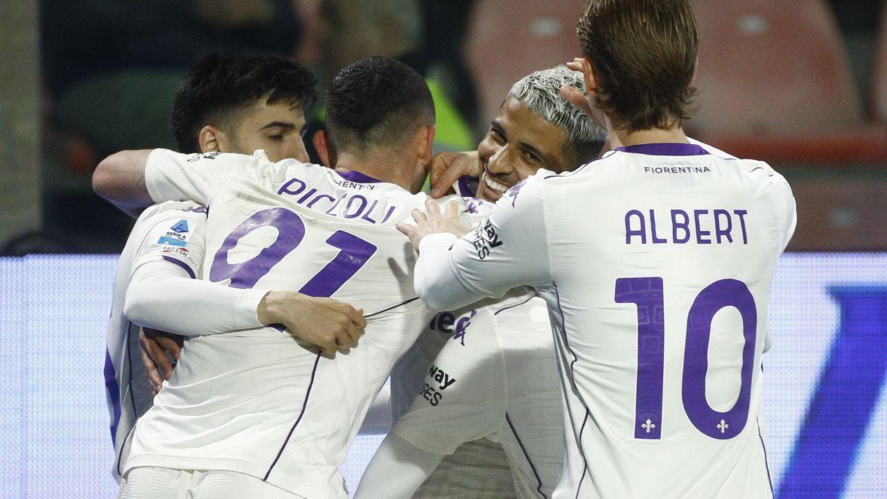 L'esultanza dei giocatori Viola