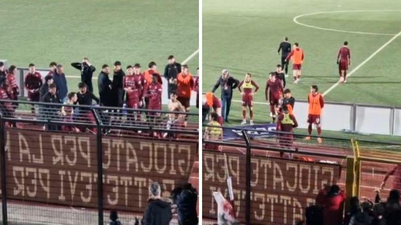 I giocatori granata tolgono le maglie al termine del match col Guidonia