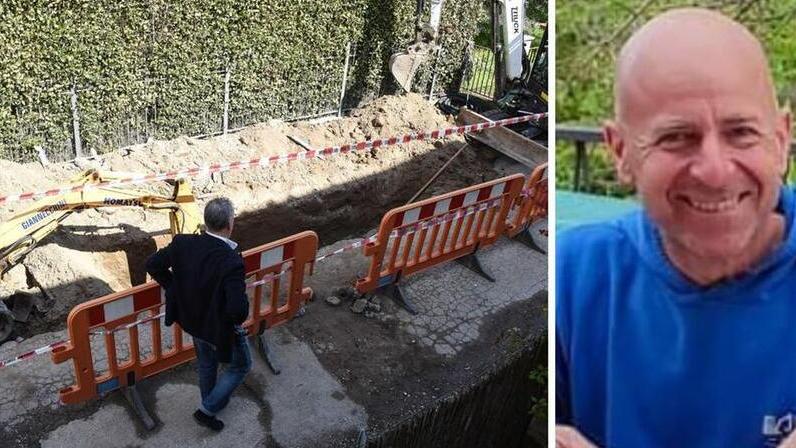 Il cantiere stradale e la vittima Luca Giannecchini (foto Tirreno)