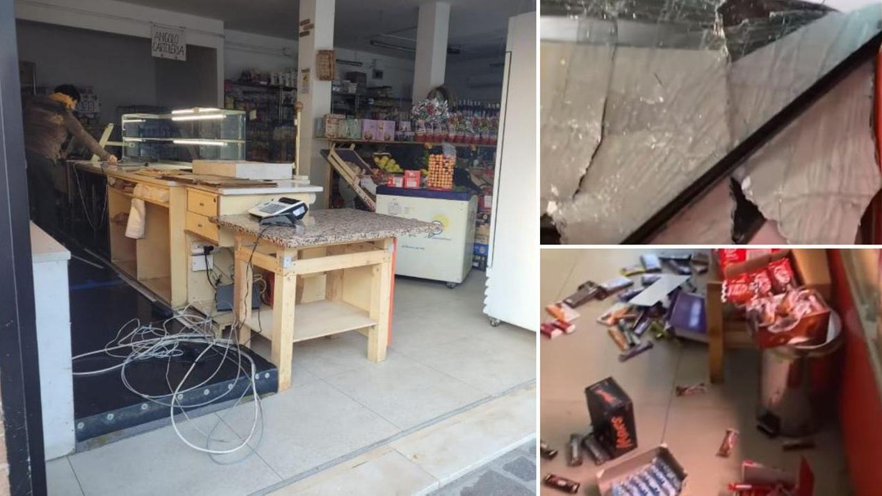 Il minimarket di Corlo dopo il furto