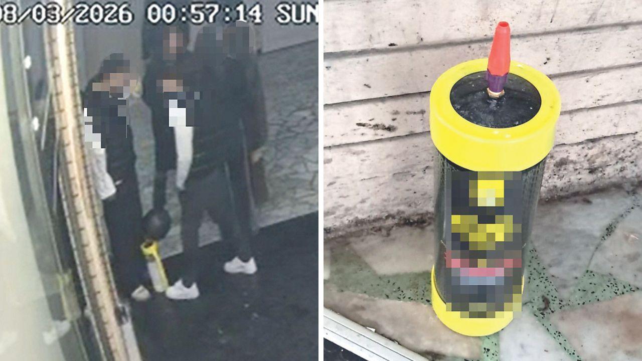 Un frame del video in cui si vede la bomboletta e il “serbatoio” portatile di gas