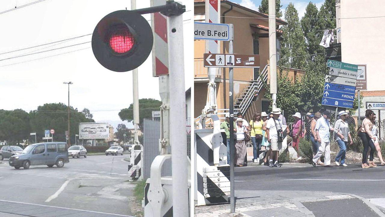 
	Nelle foto d&rsquo;archivio due dettagli della zona di via Rindi dove si trova il passaggio a livello

