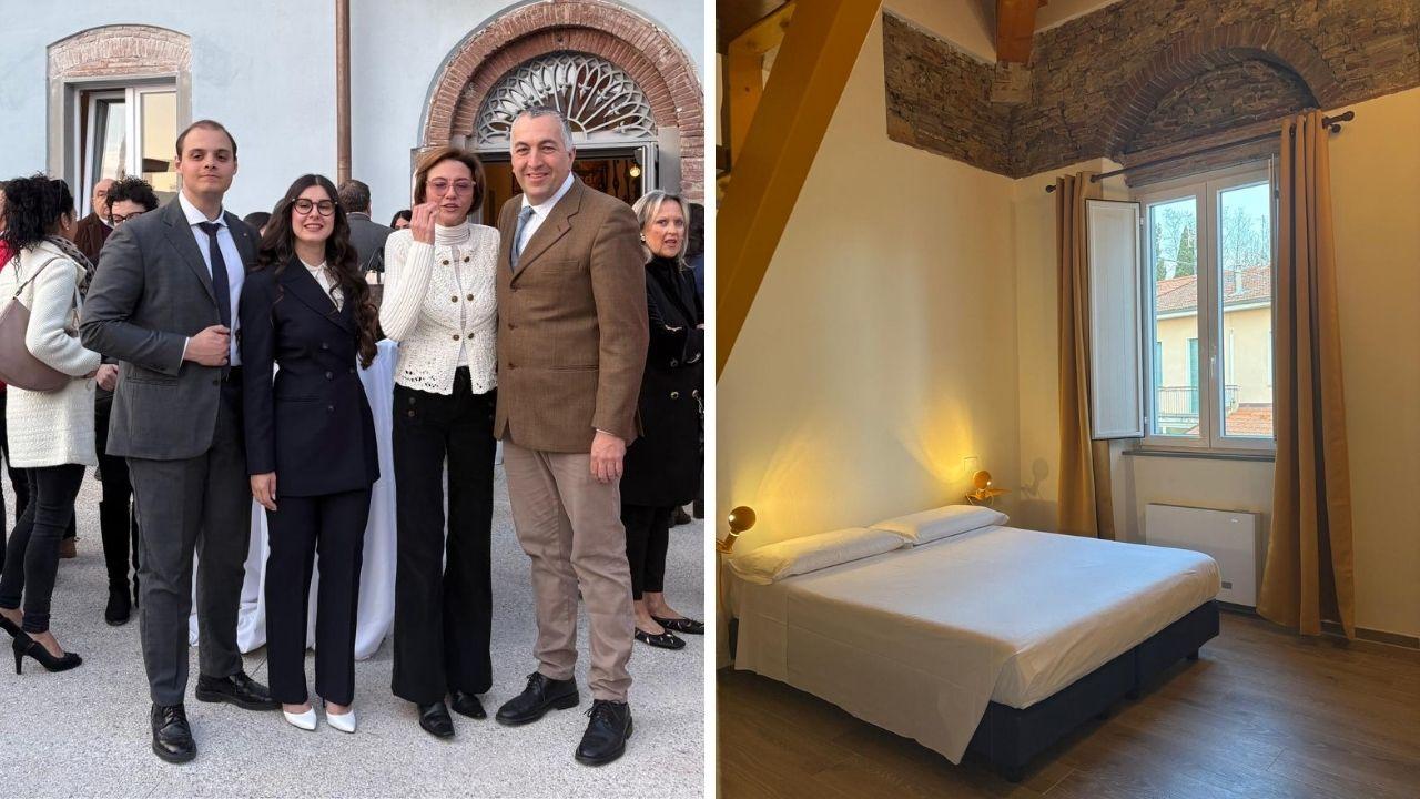 
	I&nbsp;proprietari dell&rsquo;albergo assieme ai giovani gestori , a dx l&rsquo;interno di una delle suite

