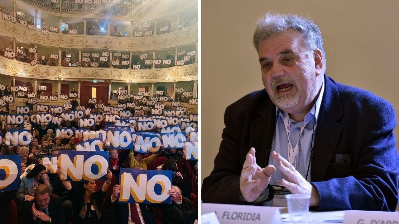 
	Un flashmob del comitato del No al Teatro Niccolini di Firenze per la chiusura della campagna referendaria e il politologo Antonio Floridia&nbsp;

