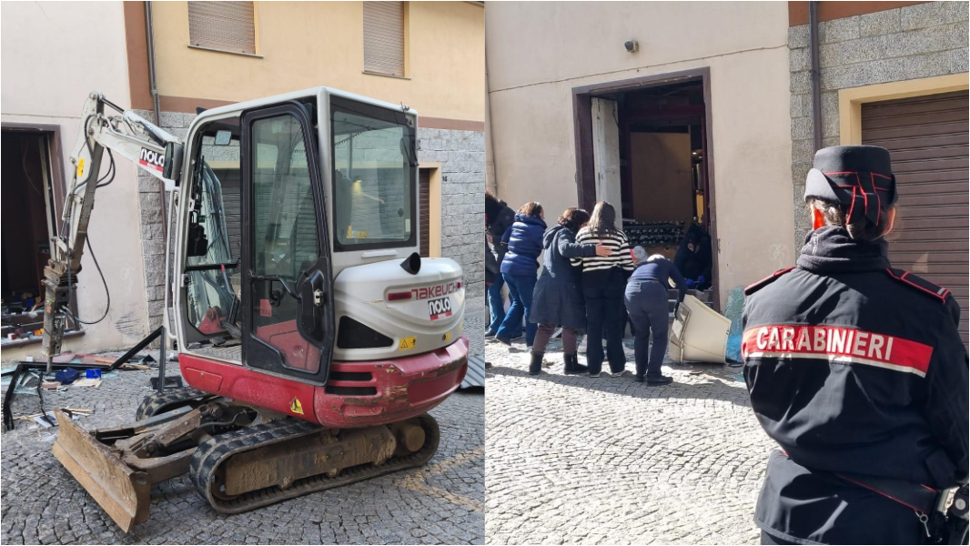 Furto con la ruspa in una gioielleria al centro: la banda in fuga con la cassaforte