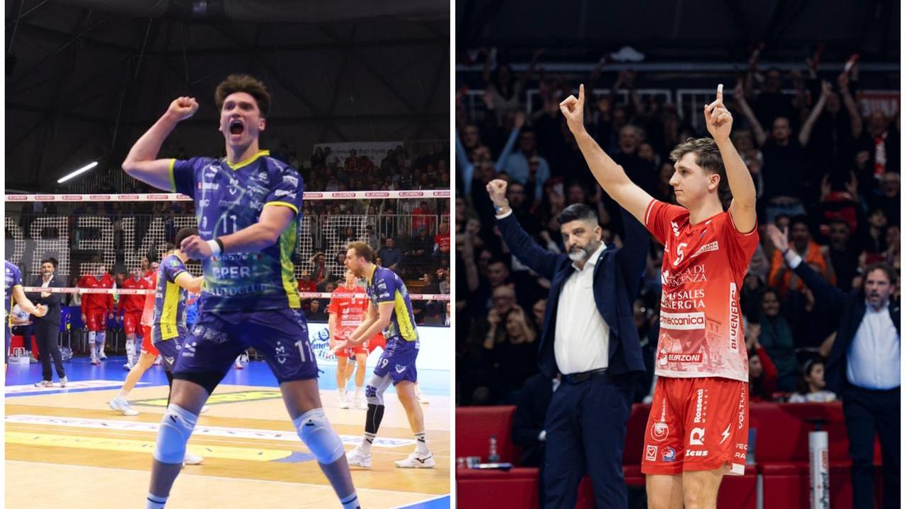 A sinistra Luca Porro (Modena Volley), a destra il fratello Paolo (Piacenza Volley)