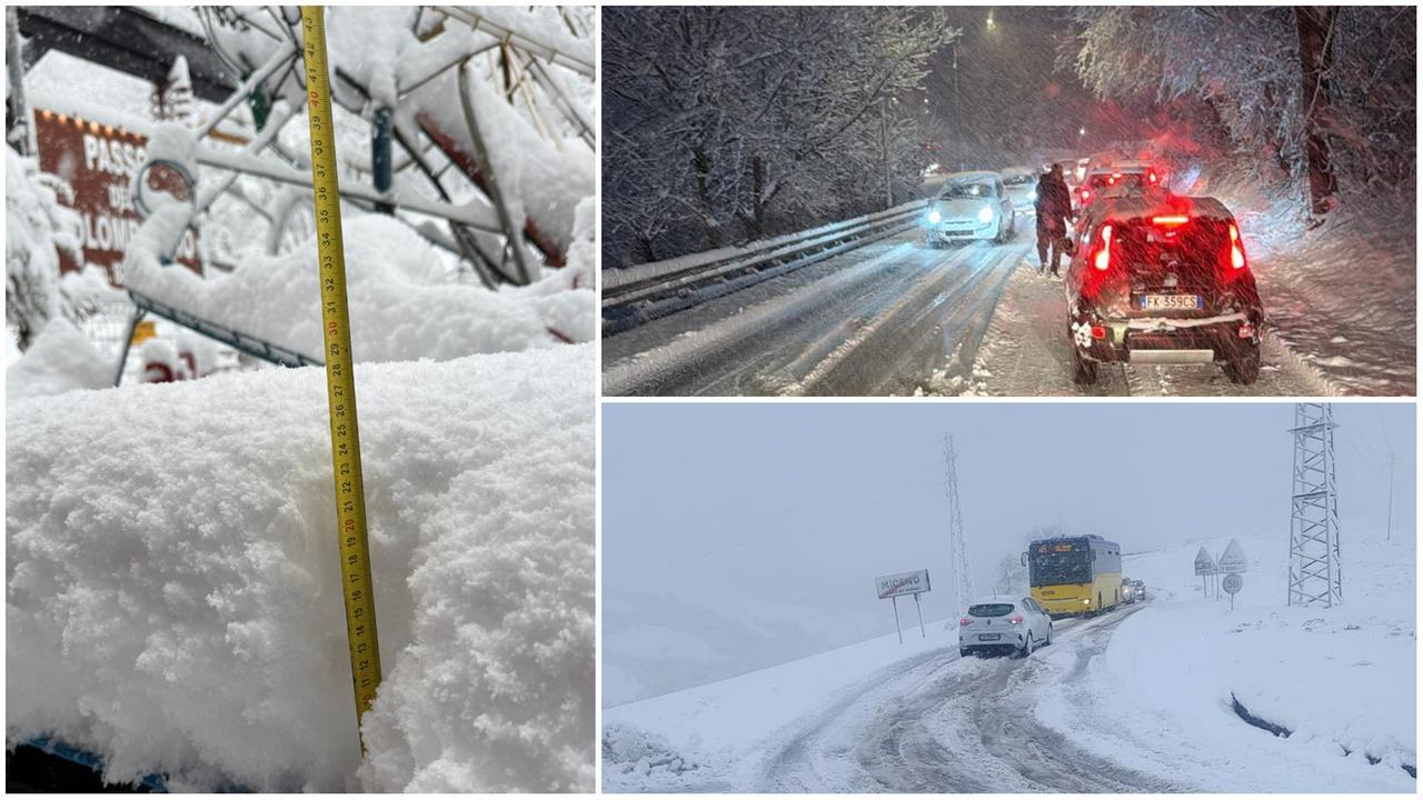 Neve di primavera, l’Appennino si risveglia imbiancato e il traffico va in tilt