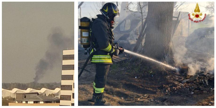 Correggio, incendio in cortile: a fuoco furgone e auto