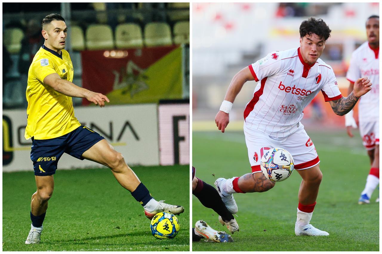 
	Il difensore giallobl&ugrave; Daniel Tonoli e la punta biancorossa Emanuele Rao

