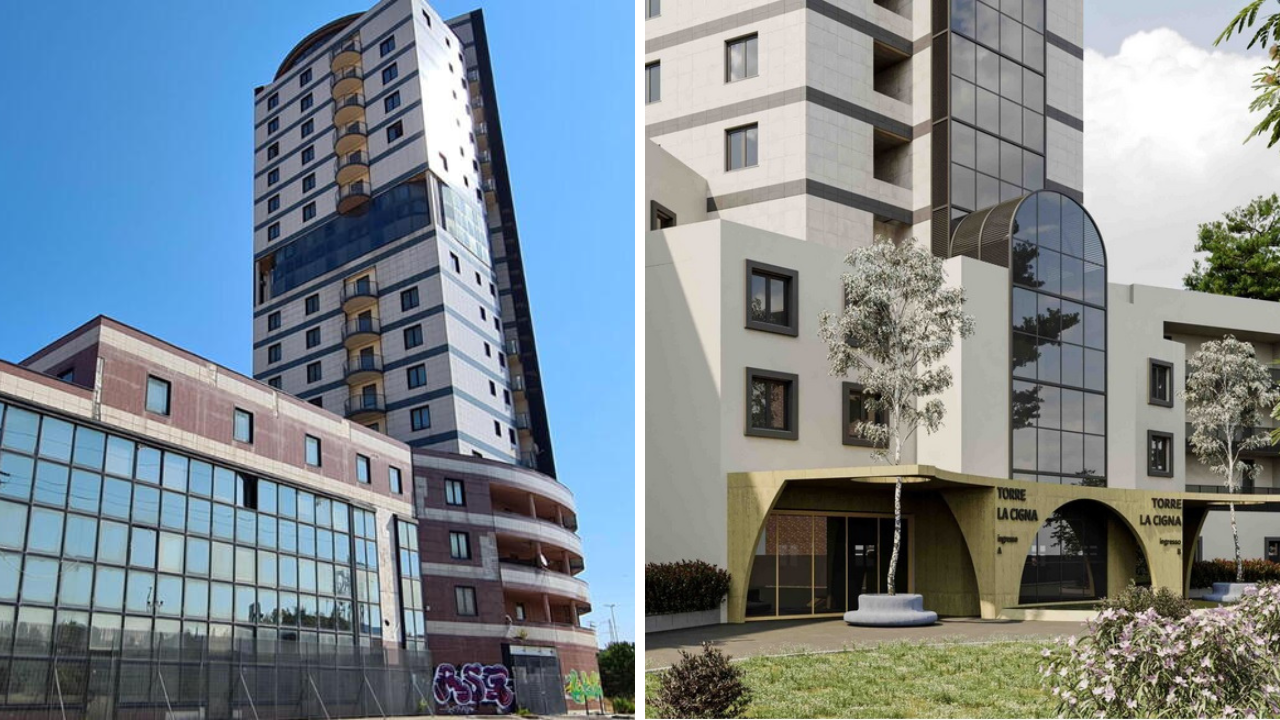 
	A sinistra la torre della Cigna oggi, a destra il progetto futuro

