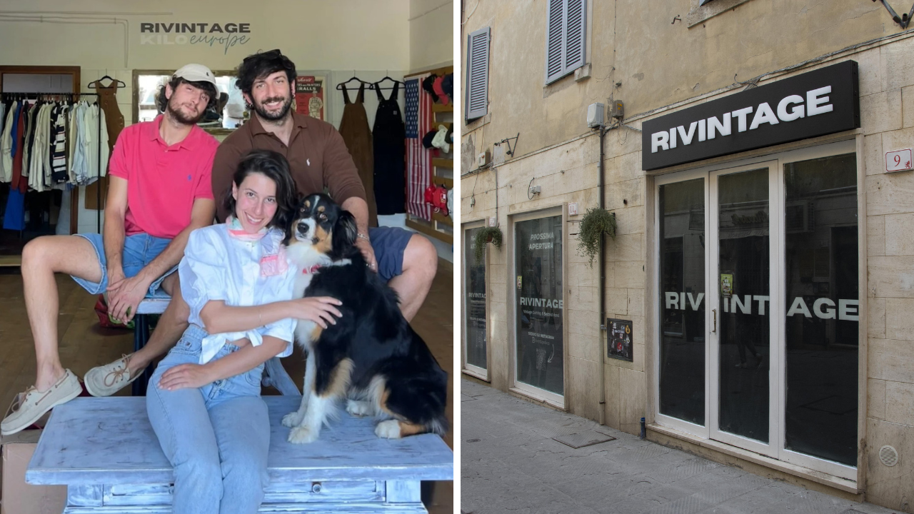 A sinistra i tre proprietari e a destra l'ingresso del Rivintage (foto Bf)