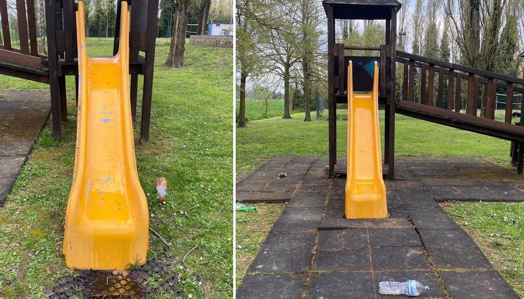 Vandali al parco di Dogato: versato olio esausto sui giochi per bambini