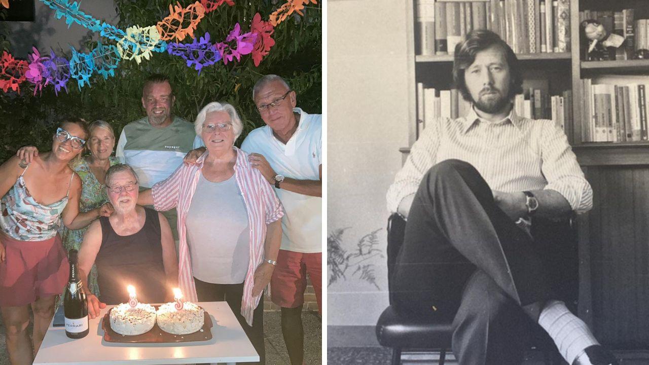 Il professor Emo Lessi (al centro seduto) con la sua famiglia, a dx in una foto da giovane alla Bbc