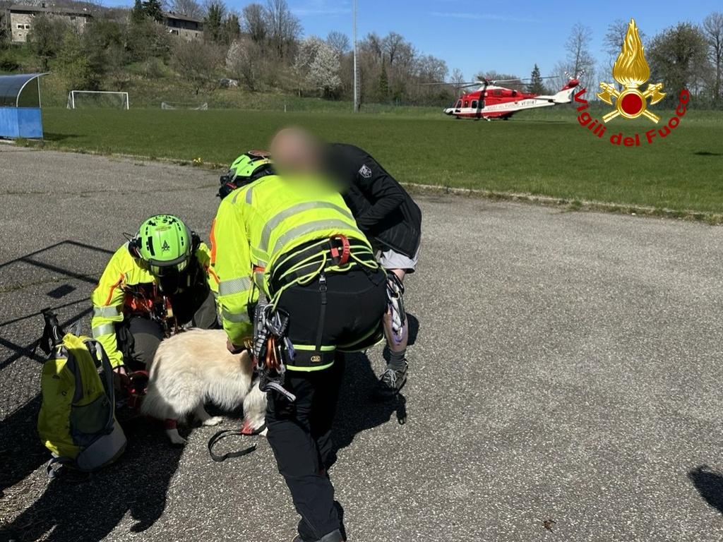 Escursionista disperso sulla neve con il proprio cane: dall’elicottero dei Vigili del Fuoco