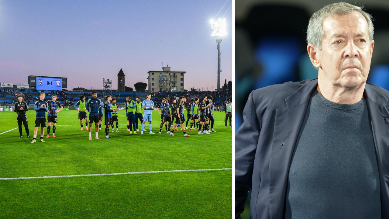 La delusione dei giocatori nerazzurri e a destra il patron Knaster