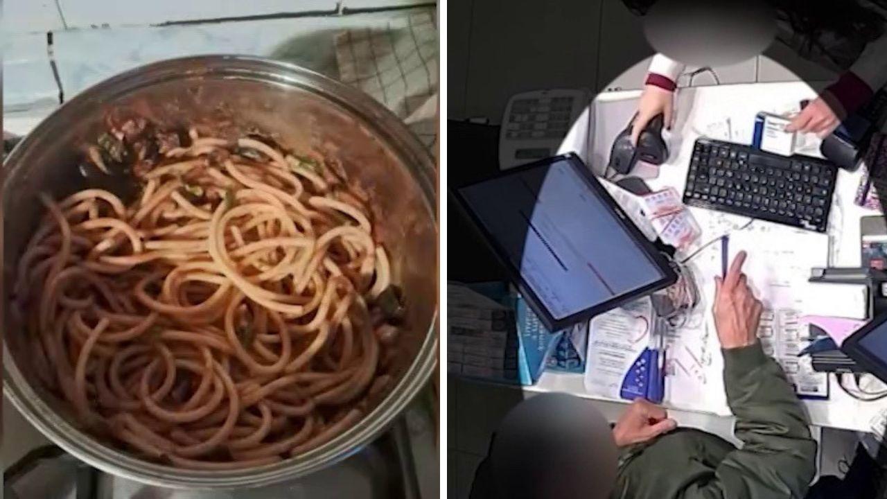 Negli spaghetti sono state trovate tracce di benzodiazepine, a dx l'acquisto di farmaci sedativi da parte del complice