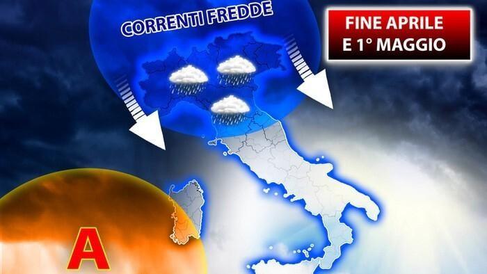 Goccia fredda in arrivo dal Nord Europa, weekend del 25 aprile tra caldo anomalo in Sardegna e temporali nell’Italia settentrionale
