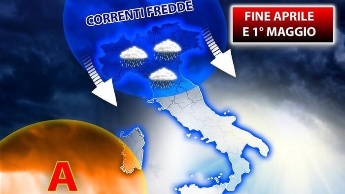 Goccia fredda in arrivo dal Nord Europa, weekend del 25 aprile tra caldo anomalo in Sardegna e temporali nell’Italia settentrionale