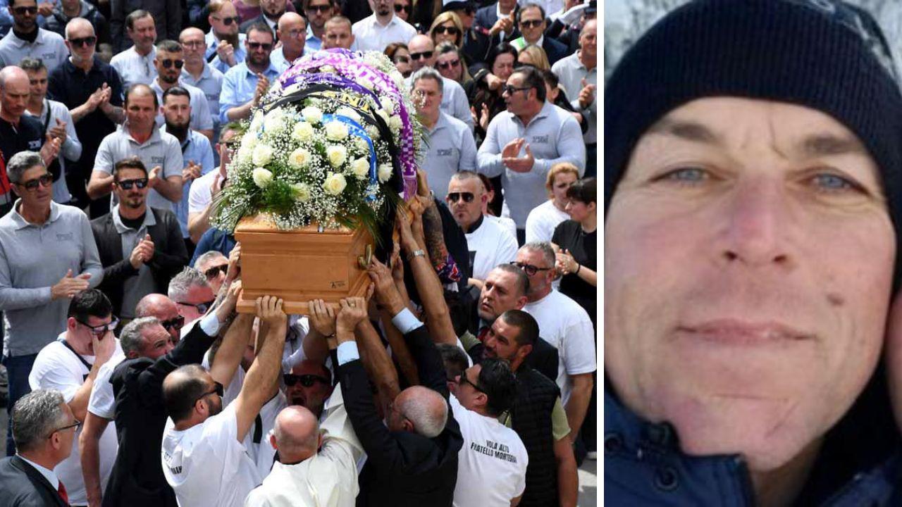 Gli amici al funerale e a destra Giacomo Bongiorni