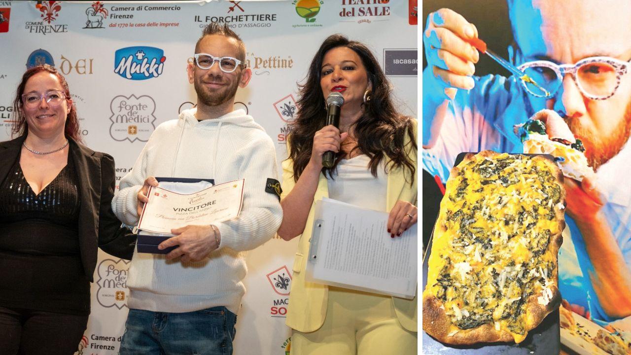 
	Nella foto a sx al centro Gabriele Dani, nella foto a dx la pizza di Dani premiata dal Forchettiere

