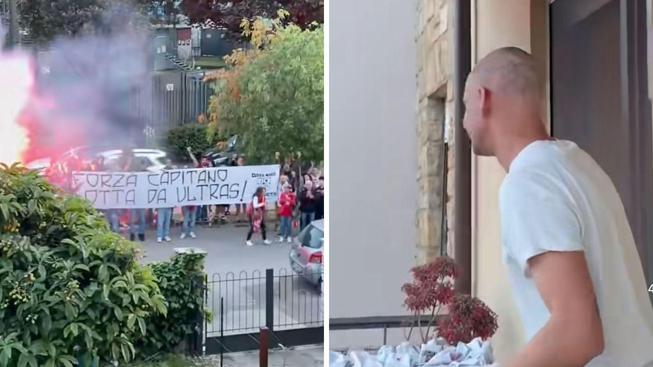 I tifosi sotto casa e Riccardo Cretella che li saluta dal balcone