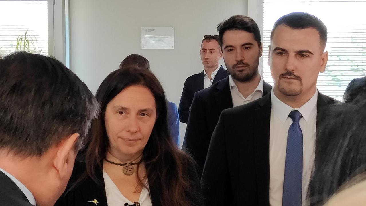La ministra Alessandra Locatelli col proposto Gianluca Mannelli e Claudiu Stanasel (foto Nucci)