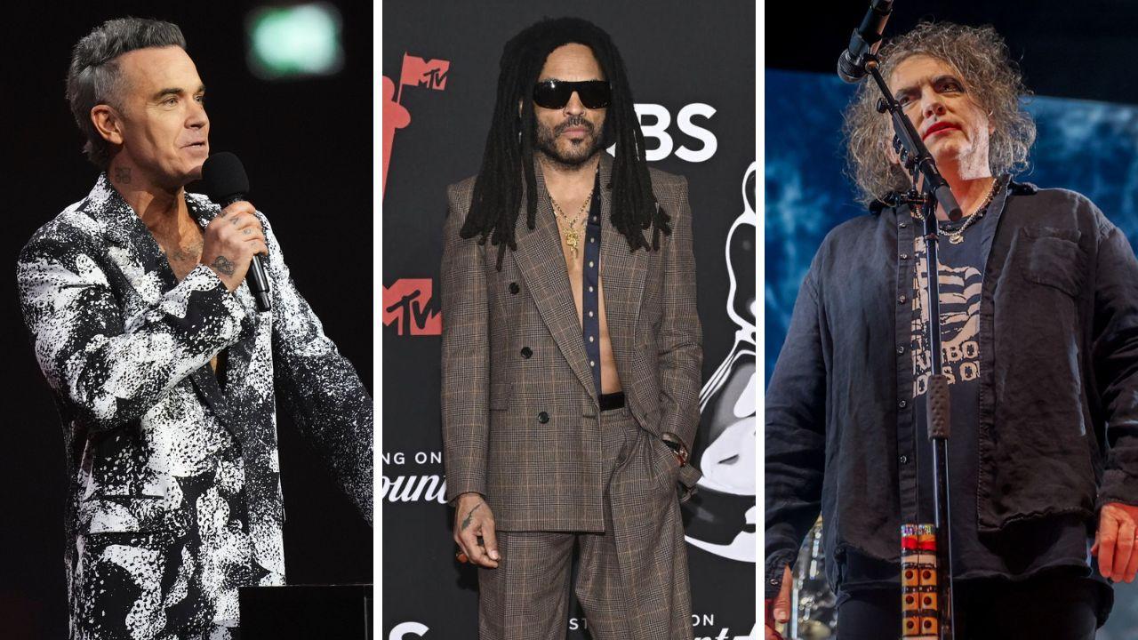 Da sx Robbie Williams, Lenny Kravitz e Robert Smith frontman dei The Cure