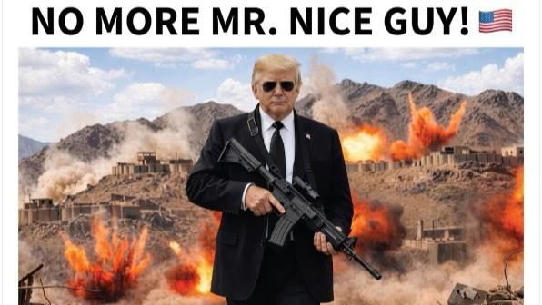 Trump come Rambo, ecco la foto con la mitragliatrice: «Basta essere gentili, Teheran si dia regolata»