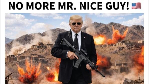 Trump come Rambo, ecco la foto con la mitragliatrice: «Basta essere gentili, Teheran si dia regolata»