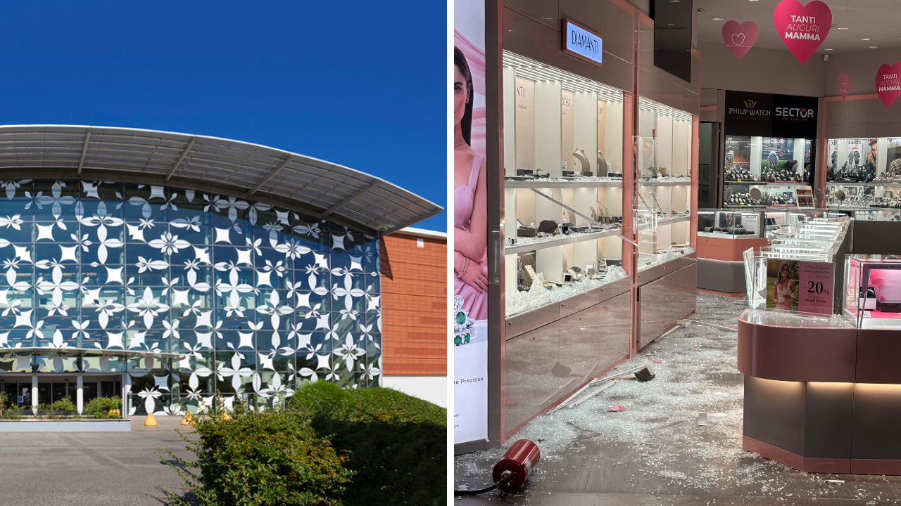 
	Il centro commerciale e la gioielleria rapinata

