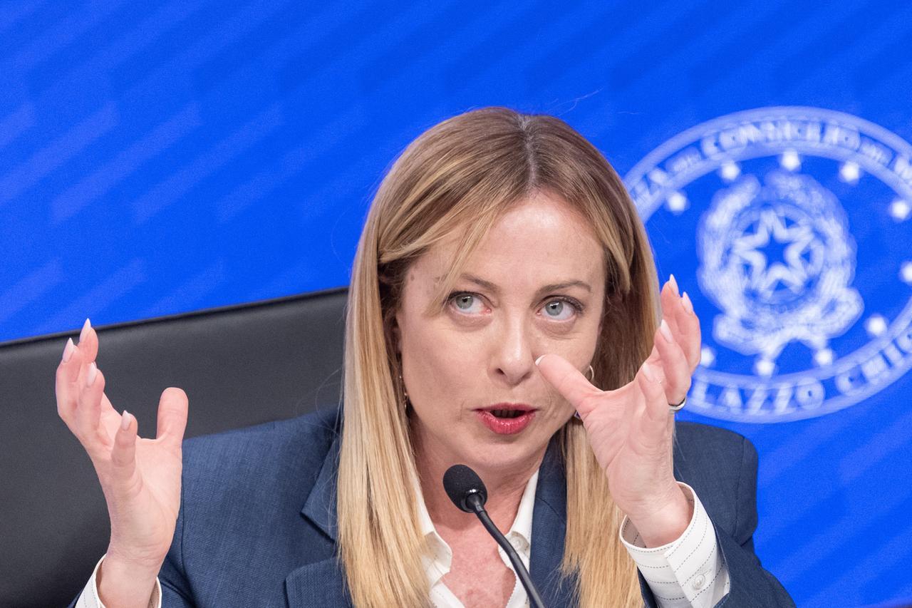 
	La premier Giorgia Meloni durante la conferenza stampa a Palazzo Chigi

