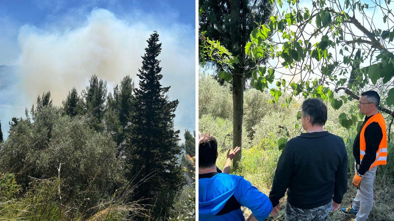 L'incendio, sulla destra col giubbino arancione Matteo Arcenni