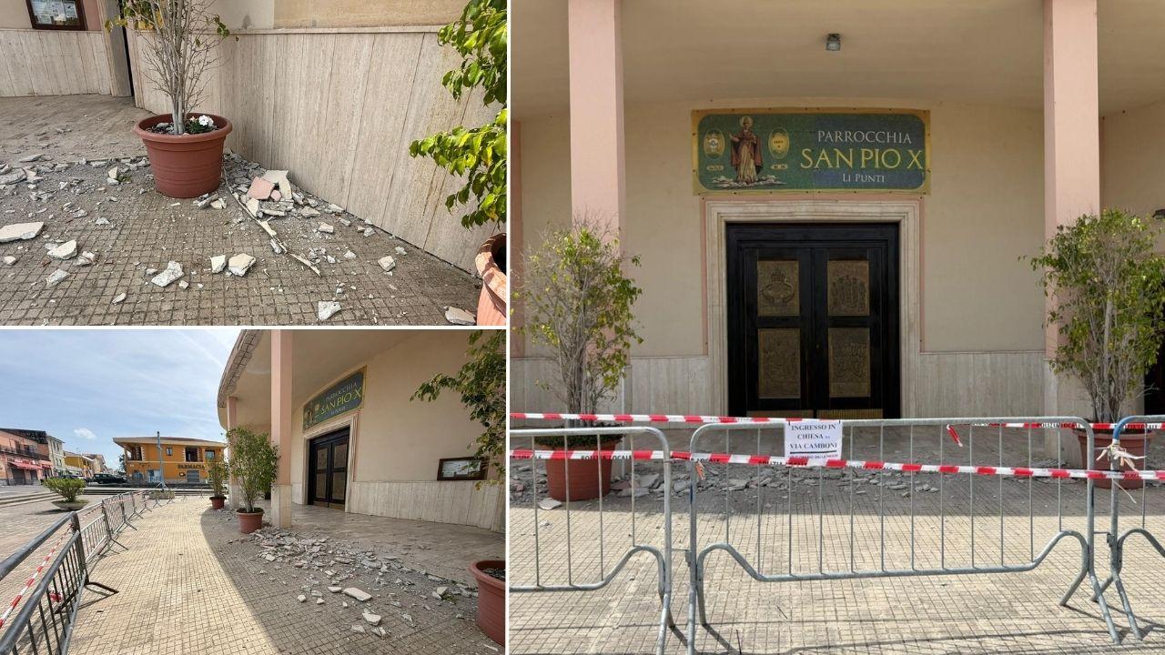 Sassari, pericolo davanti alla chiesa: crollano calcinacci dalla facciata