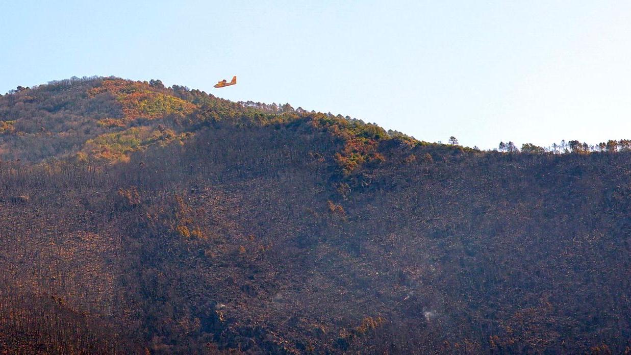 Il monte devastato dal fuoco (foto Stick)
