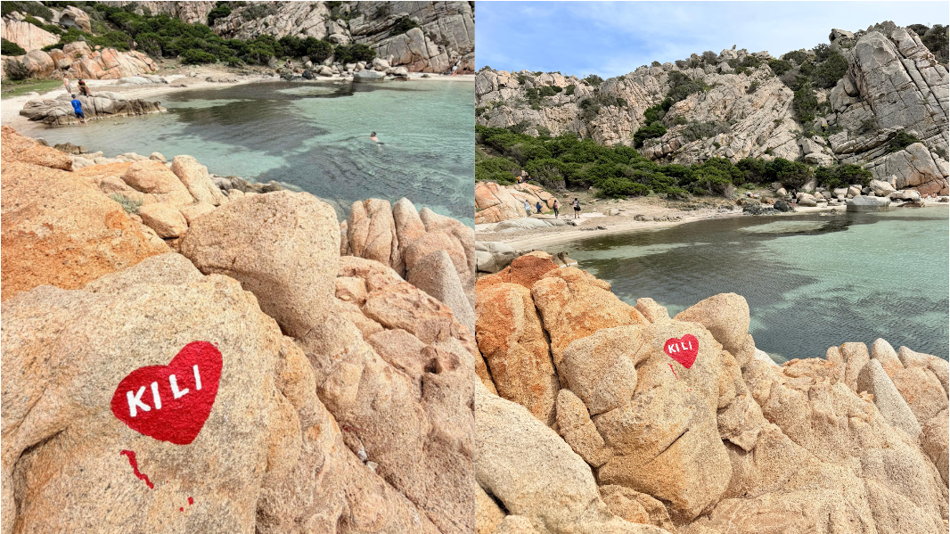 Imbrattata con un cuore di vernice rossa la scogliera di Cala Napoletana: caccia ai vandali