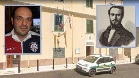 Il municipio di Anela. Nei riquadri: Gianraimondo Farina e Giuseppe Sanna Sanna