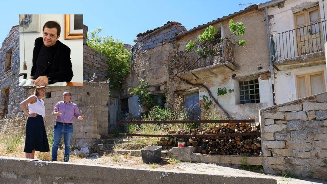 La ristrutturazione di una casa a Ollolai, nel riquadro il sindaco Francesco Columbu