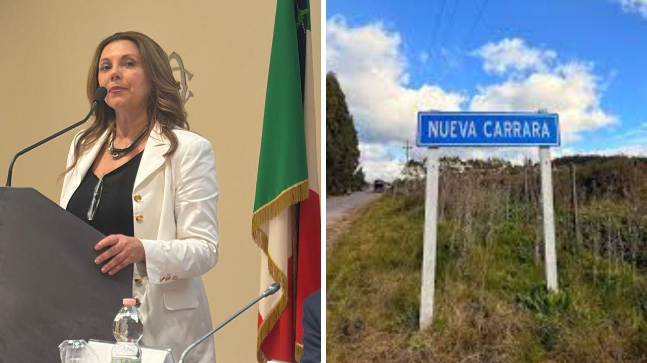 
	Luz Del Alba Rubio e il cartello della citt&agrave;

