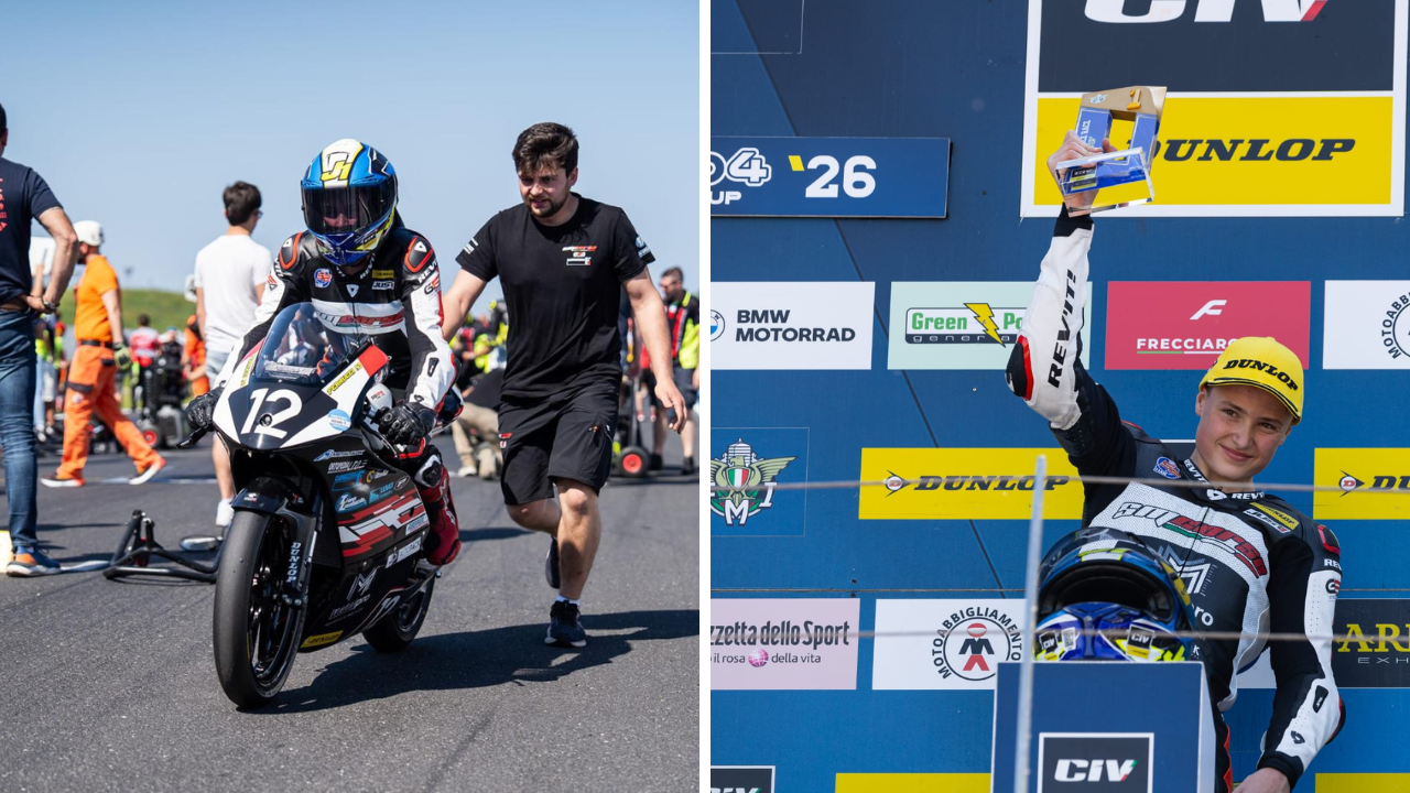 Sebastian Ferrucci in moto e sul podio