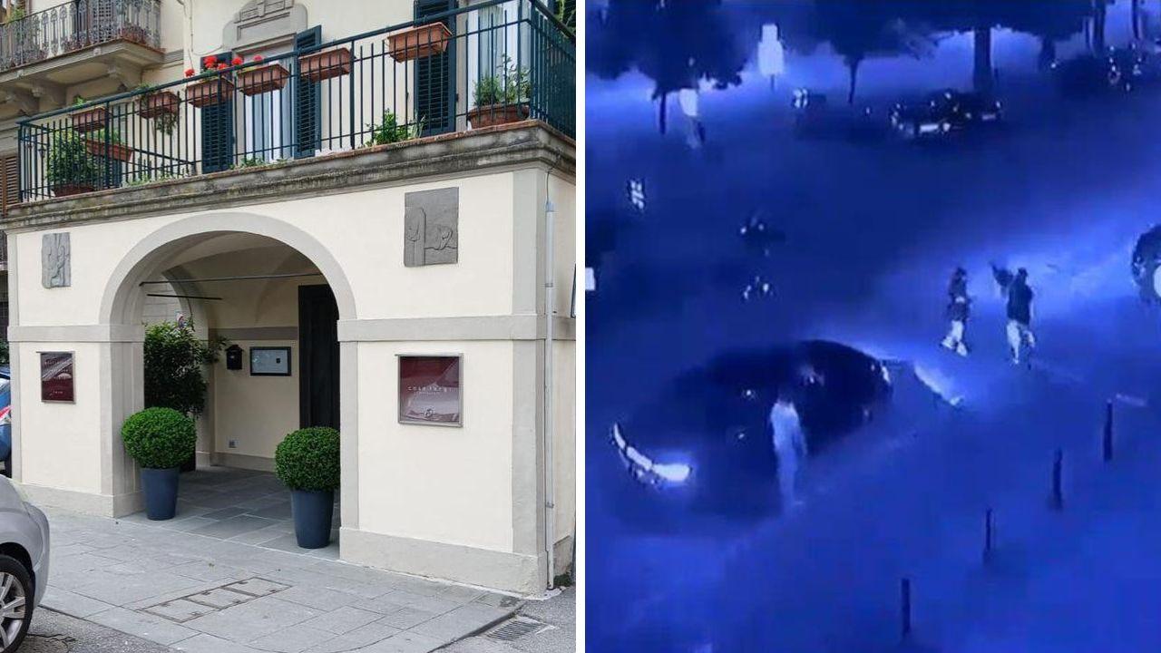 La piazza in cui è avvenuta l'aggressione e uno dei frame del video che mostra cosa è successo