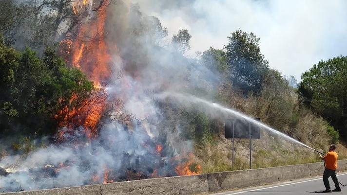 Un incendio lungo la panoramica di Castiglione nel luglio del 2017