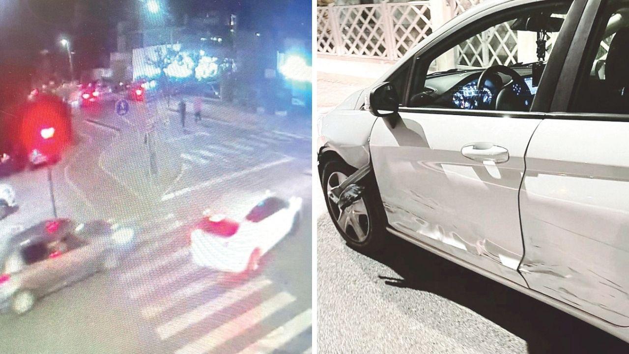
	A sx il sorpasso azzardato&nbsp;all&rsquo;incrocio tra viale Bernardini e via del Secco, a dx&nbsp;i danni causati all&rsquo;altra auto coinvolta nell&rsquo;incidente

